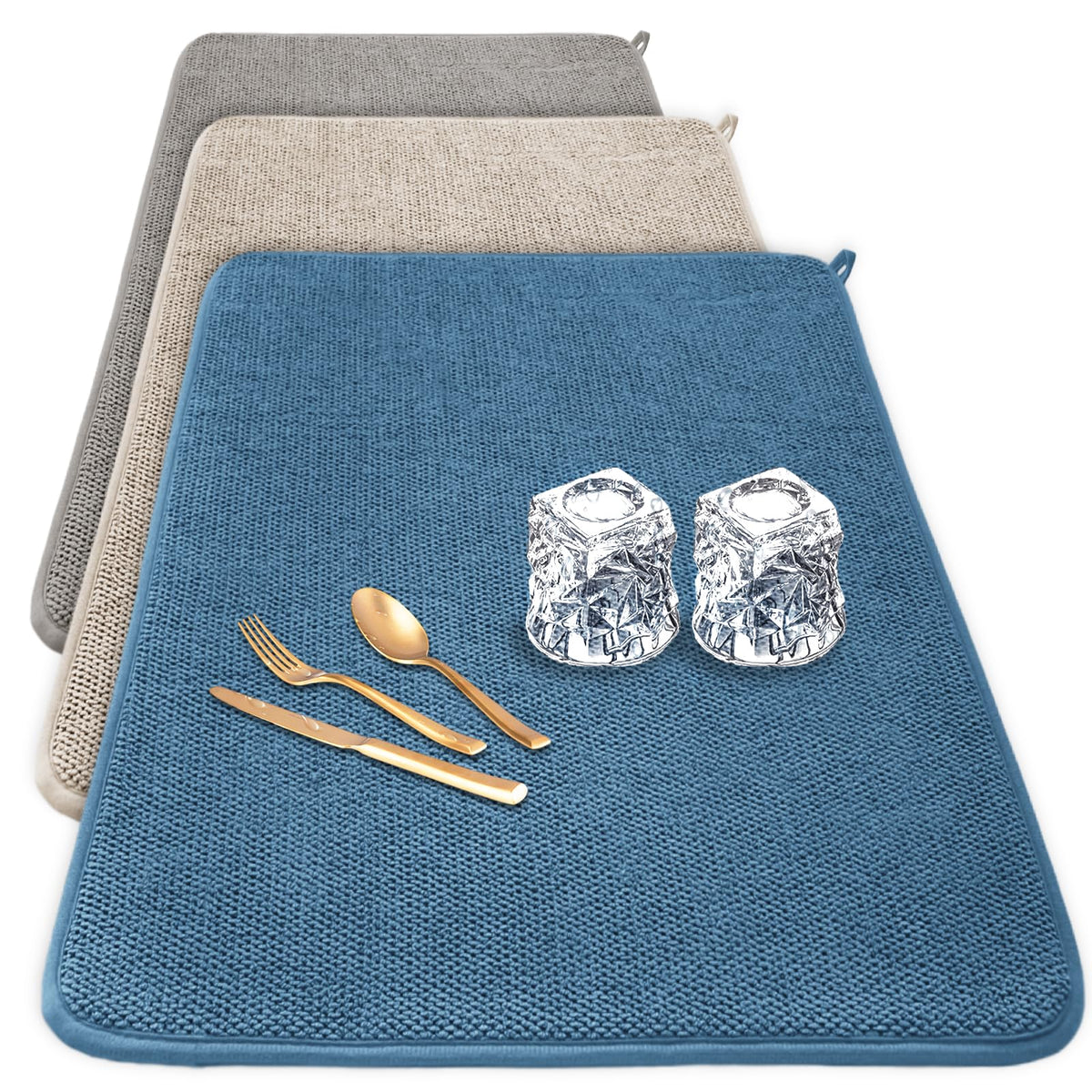 Ysanciuu beige dish drying mat 17x24 inches absorbs water to protect countertops.