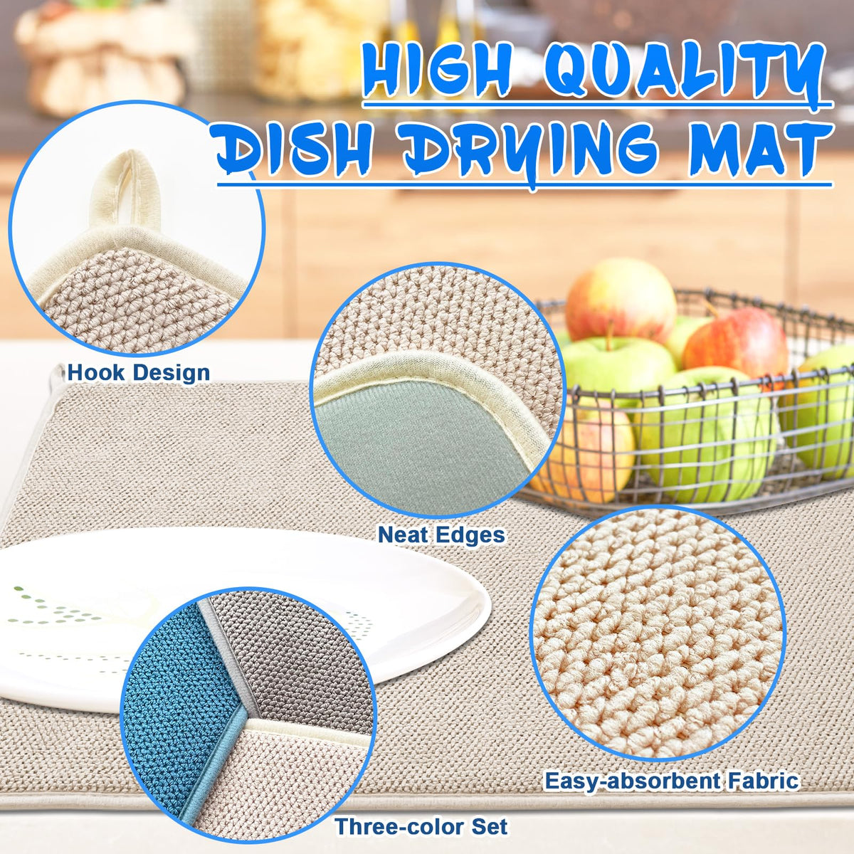 Ysanciuu gray dish drying mat cushions and guards delicate items.