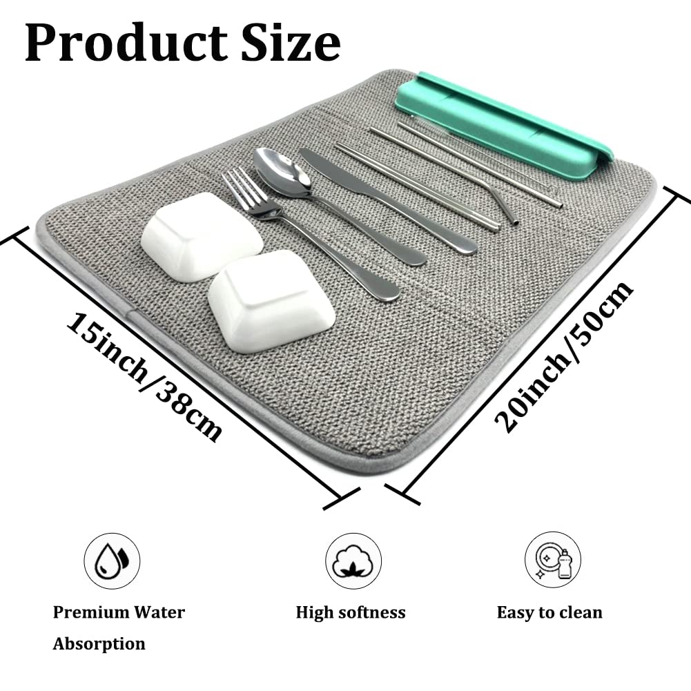 Ysanciuu grey dish drying mat on counter ready for daily use