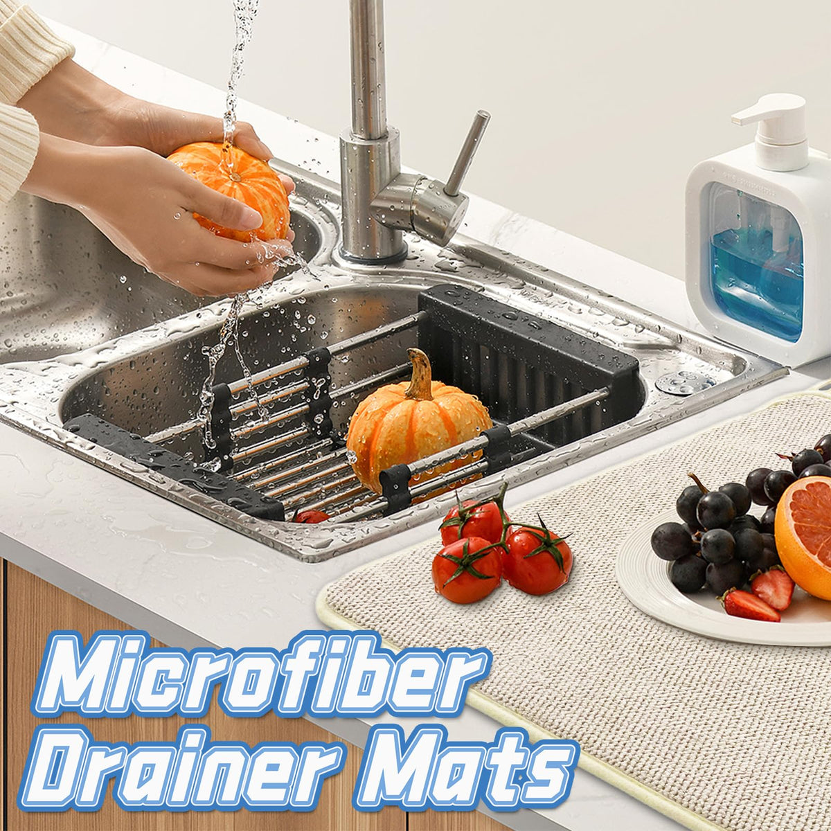 Ysanciuu kitchen counter protection mat keeps surfaces safe while drying.