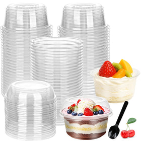 Ysglory 12 oz clear dessert cups with lids, ideal for on-the-go parfaits.