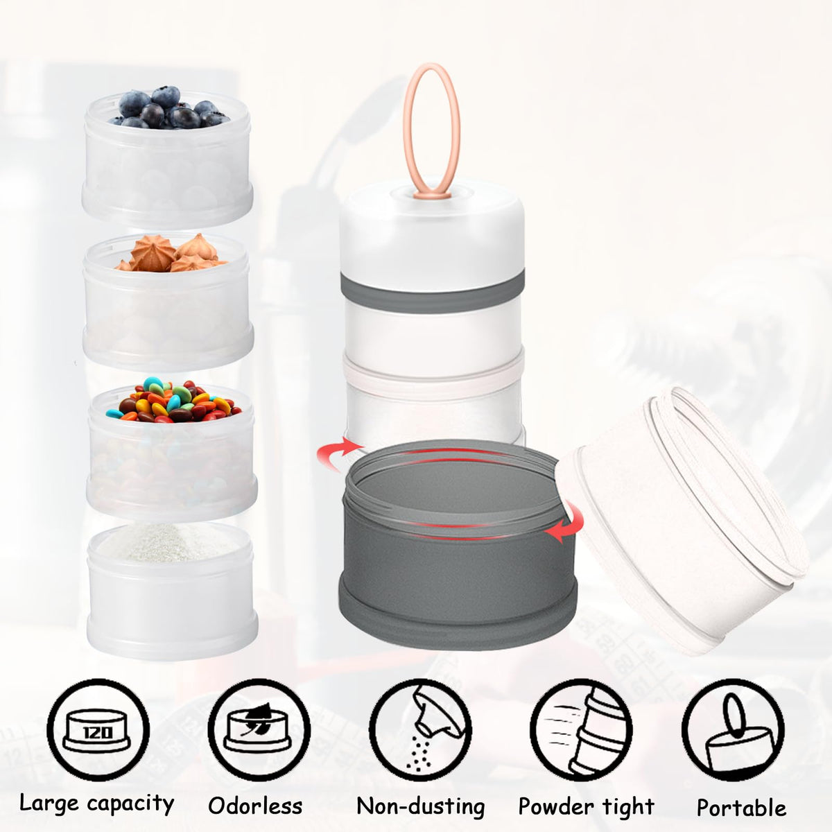 Ysglory protein container multi-use milk powder example with separate compartments.