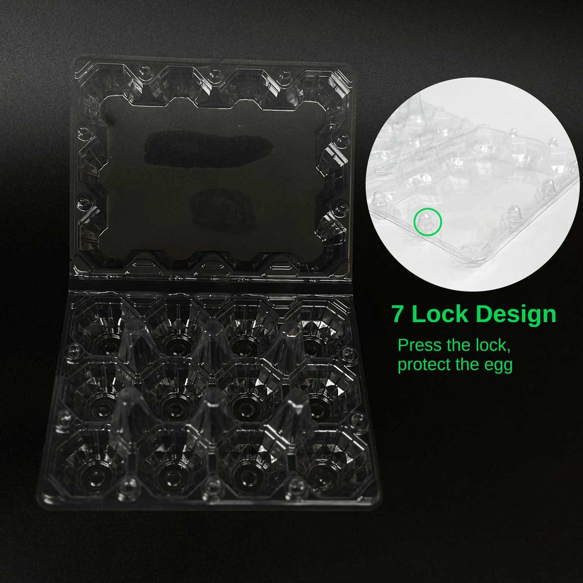 YSJFNVUI egg cartons showing secure snap-lock closure and stability.