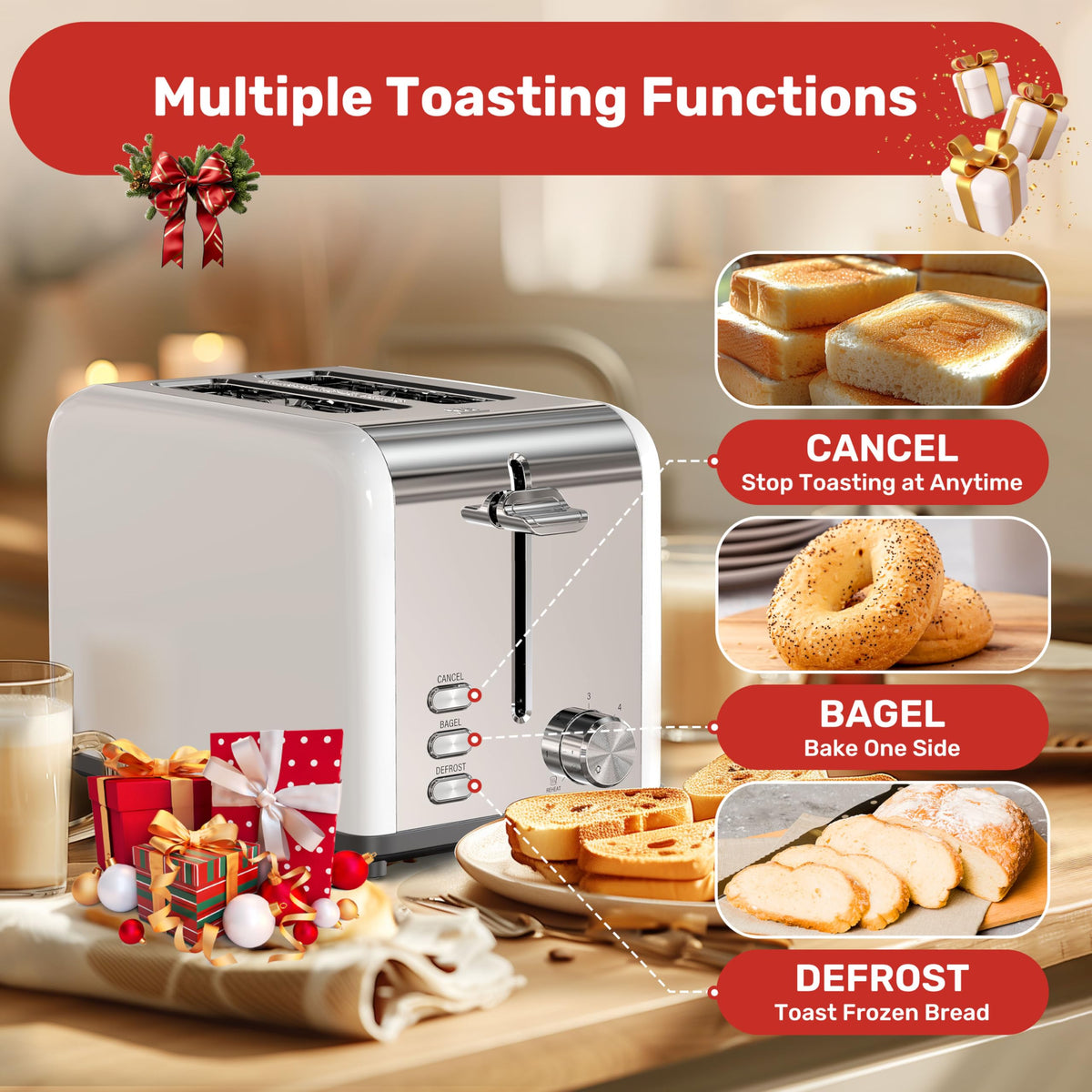 YSSOA removable crumb tray keeps countertops clean after toasting.