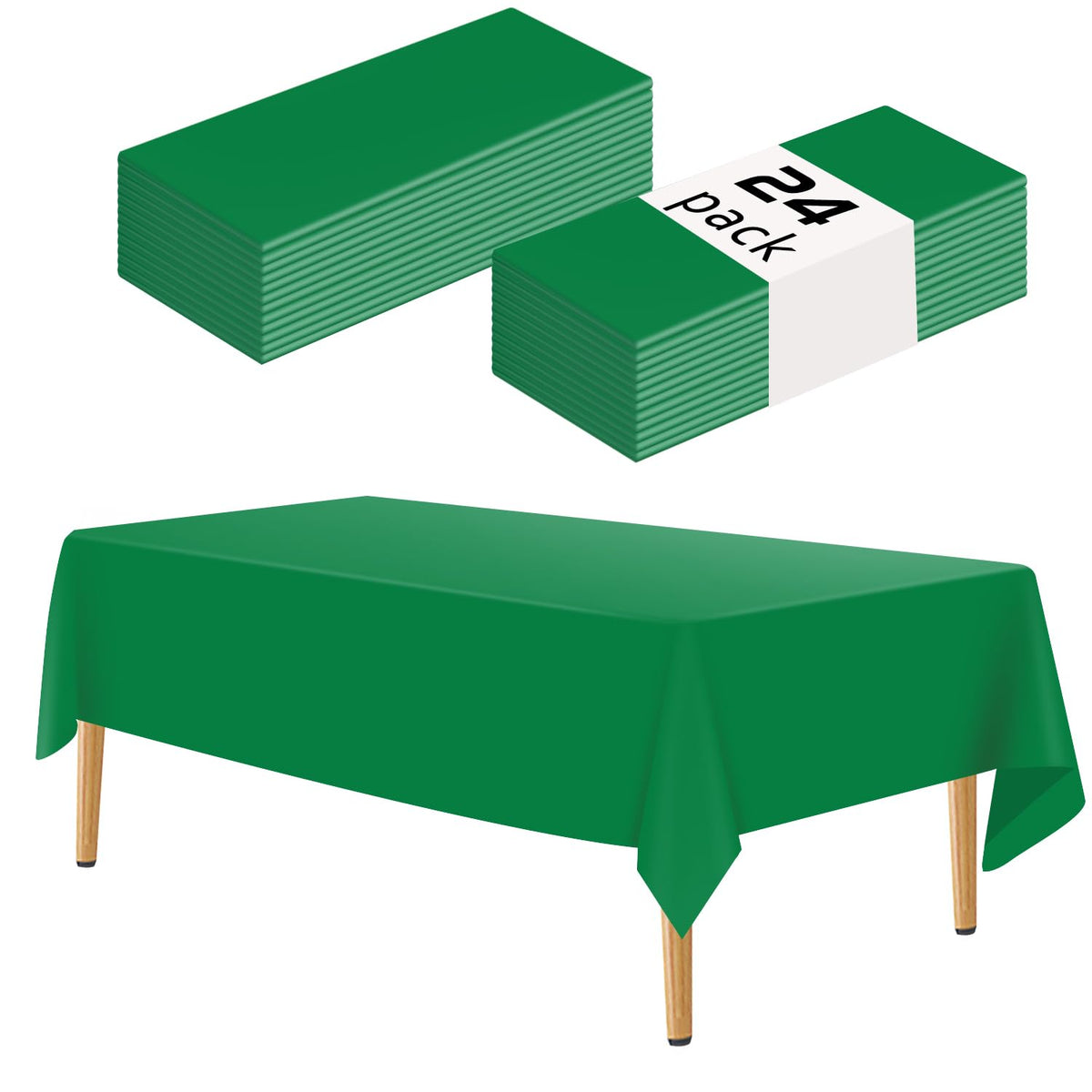 YSYJ Green 24-Pack Tablecloth, 54x108 rectangle, protects surfaces from spills.