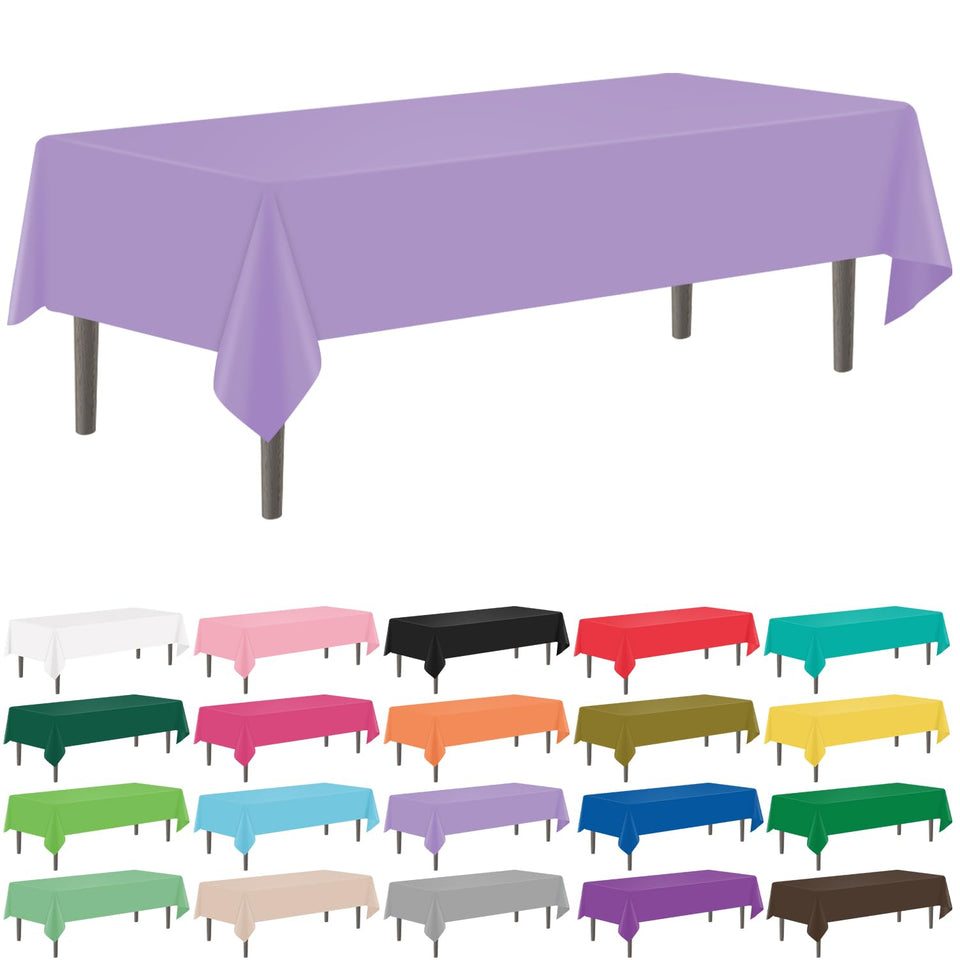 YSYJ lavender 54x108 tablecloth covering a rectangular table, ready for a party.