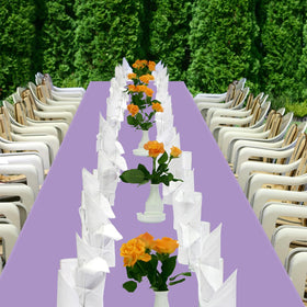 YSYJ lavender table cover in use at a guest-facing dining area.