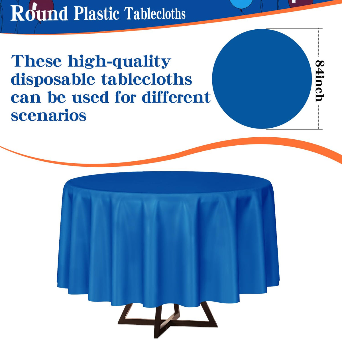 YSYJ royal blue 84-inch round tablecloth on table showing vibrant color