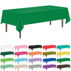 YSYJ 54x108 green tablecloth covering a long rectangular table.