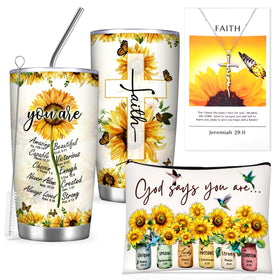 YtedRav Sunflower Tumbler keeps drinks hot or cold on the go.