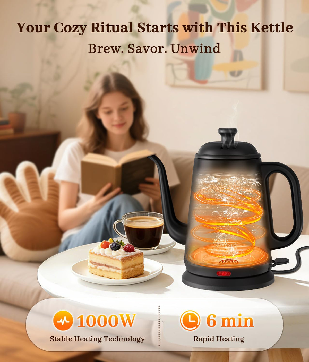 YTLAD 1000W gooseneck kettle for fast, efficient heat to brew coffee or tea