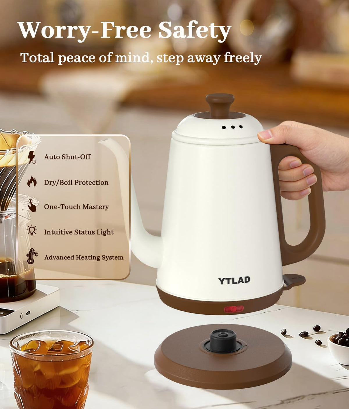 YTLAD gooseneck kettle dual-color retro finish on display