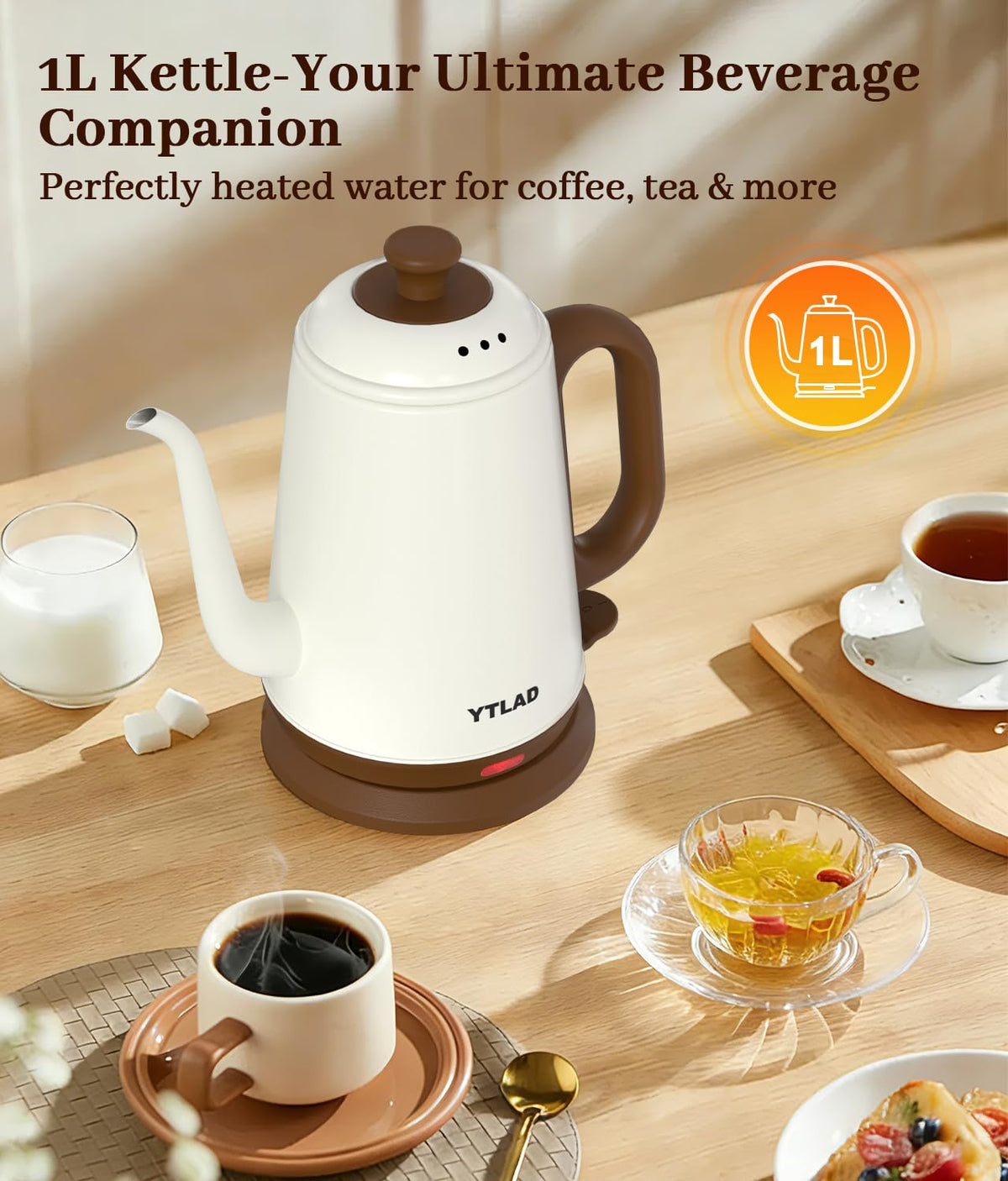 YTLAD gooseneck kettle stainless interior maintains fresh flavor