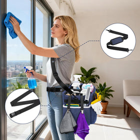 Ytonet cleaning caddy with adjustable straps provides comfortable hands-free carrying.