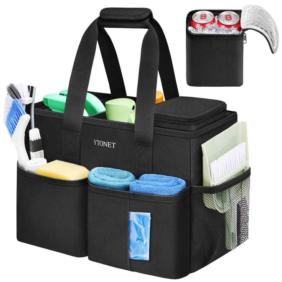 Ytonet Cleaning Caddy with a sturdy handle for easy transport during housekeeping tasks