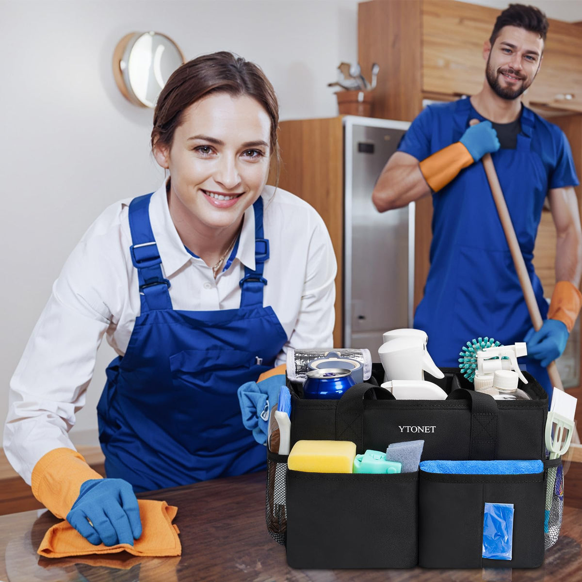 Ytonet Cleaning Caddy interior pockets neatly organize cleaning tools