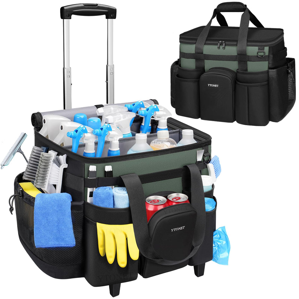 Ytonet Cleaning Caddy with Wheels showing large 39L capacity for organized supplies