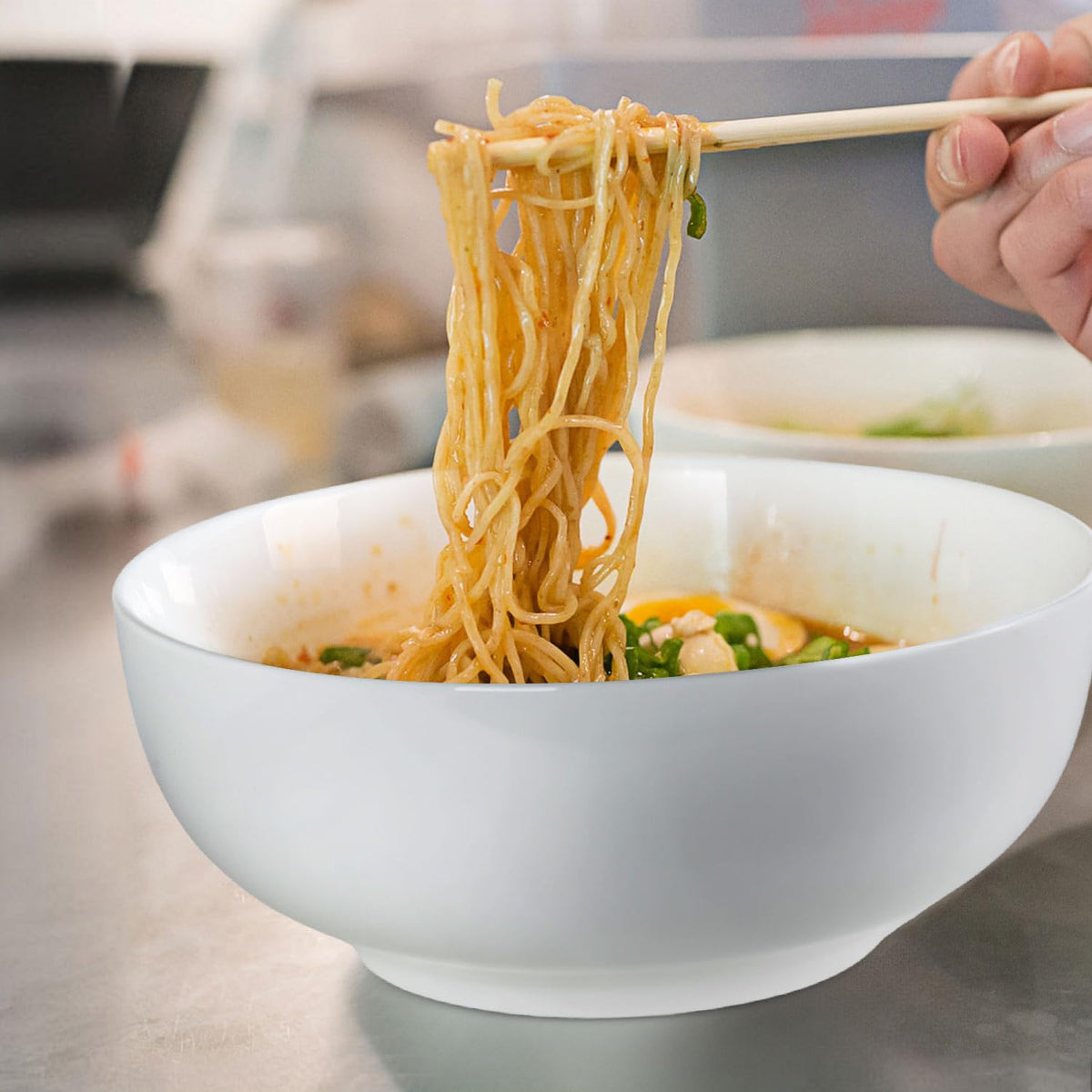 Yuanlity 60oz large soup bowl, table setting ready for everyday dining.
