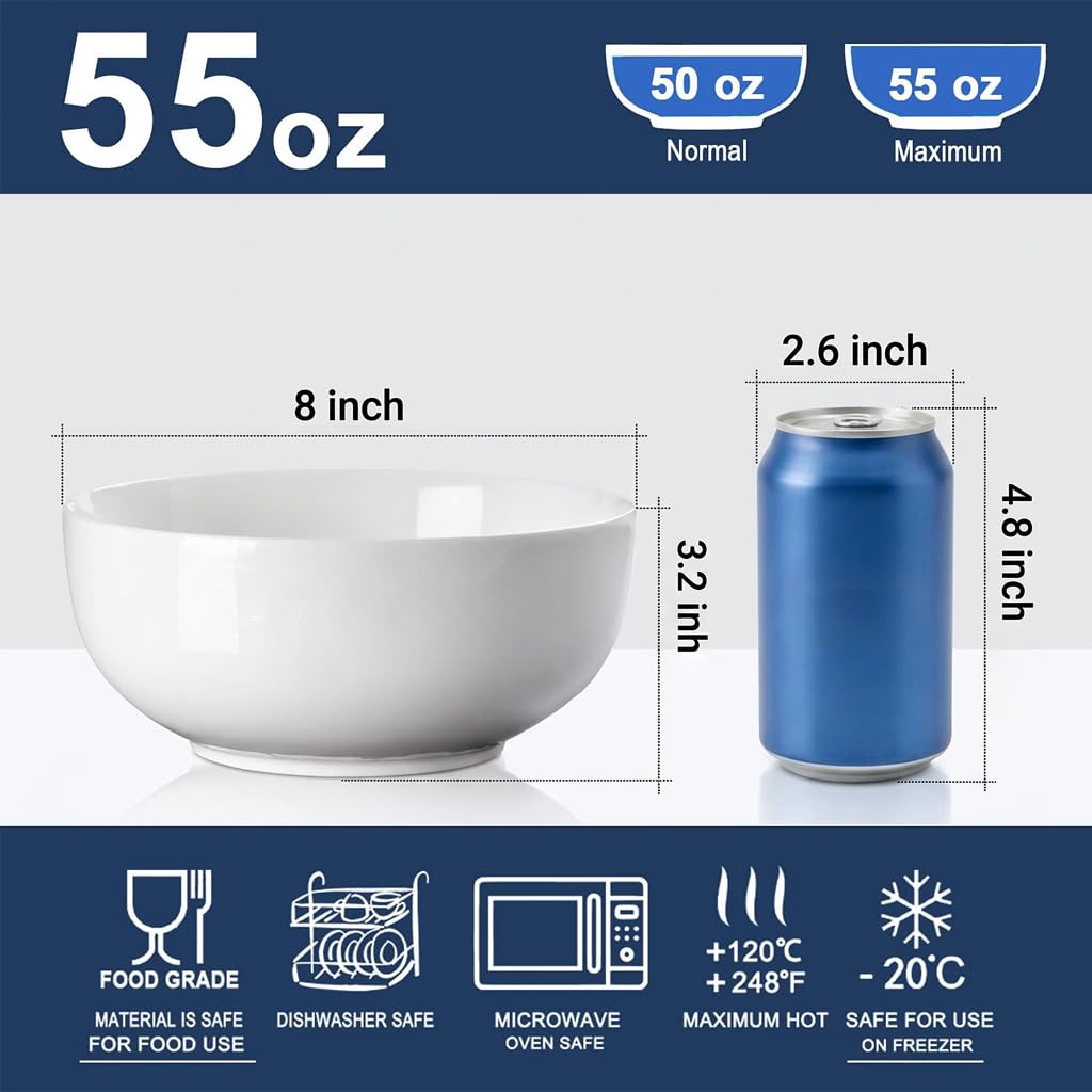 Yuanlity 60oz large soup bowl, side view, perfect for hearty soups and salads.