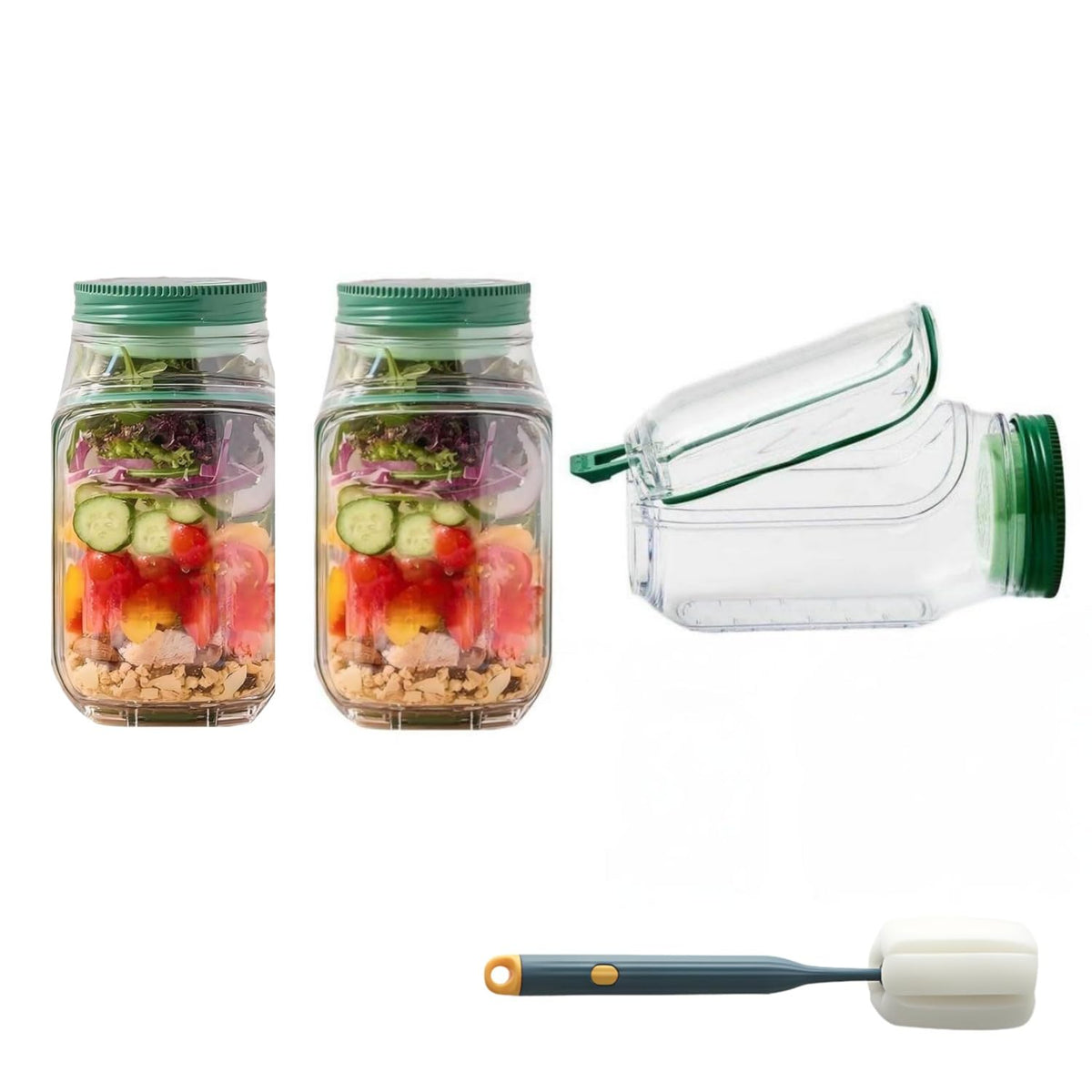 YueYangHuanTai salad jar with side-opening green lid keeps greens crisp for on-the-go meals