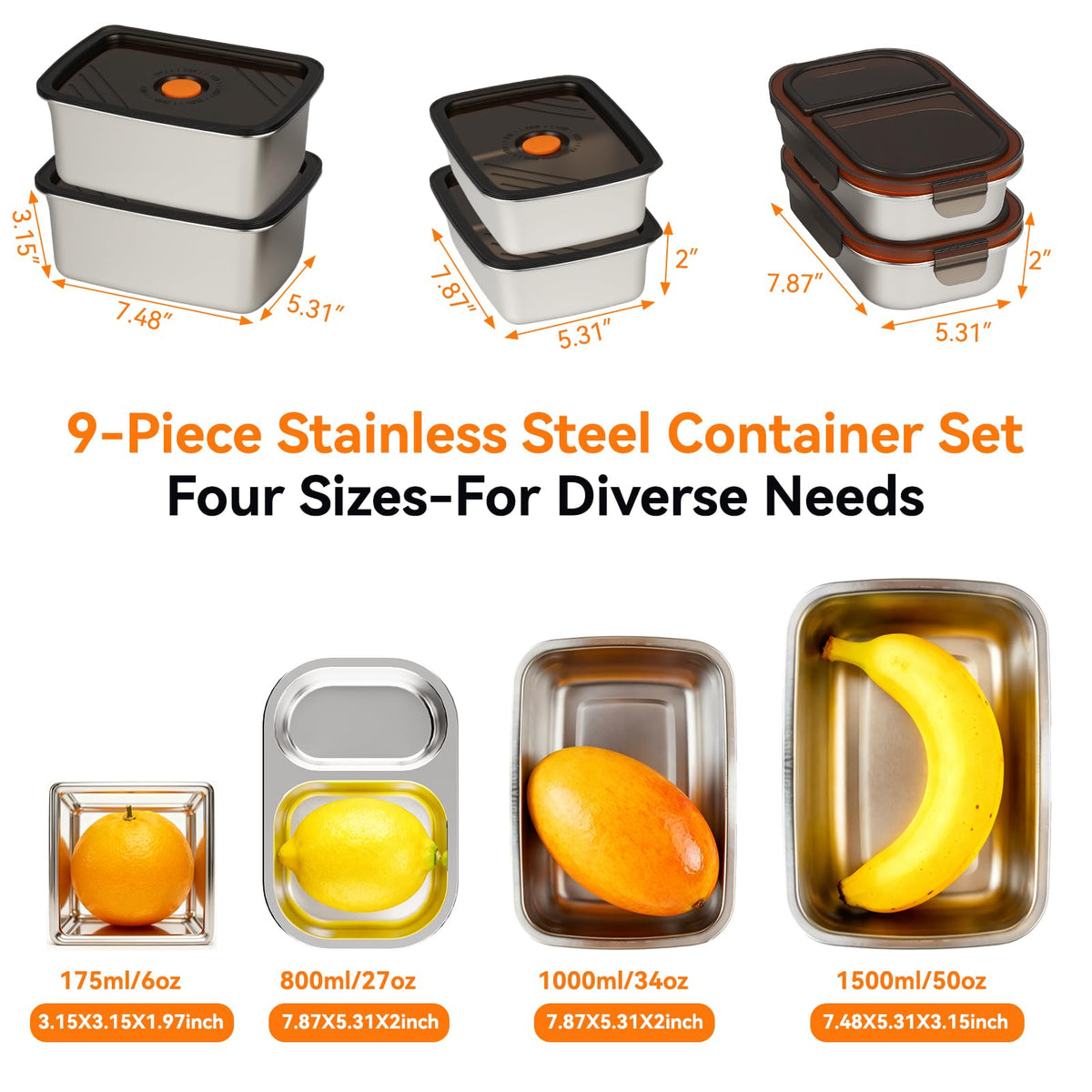 YUANYE 27 oz stainless steel container with lid for portion control.