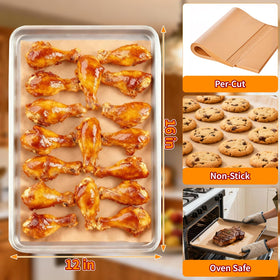 YUANYE pre-cut 12x16 parchment sheets in use on a baking pan