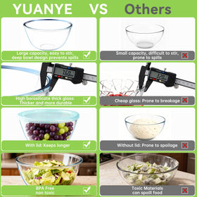 YUANYE thick borosilicate glass bowls resist temperature changes for versatile cooking.