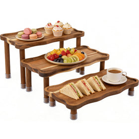 YUBAMIN tiered serving tray in acacia wood for elegant party dessert displays