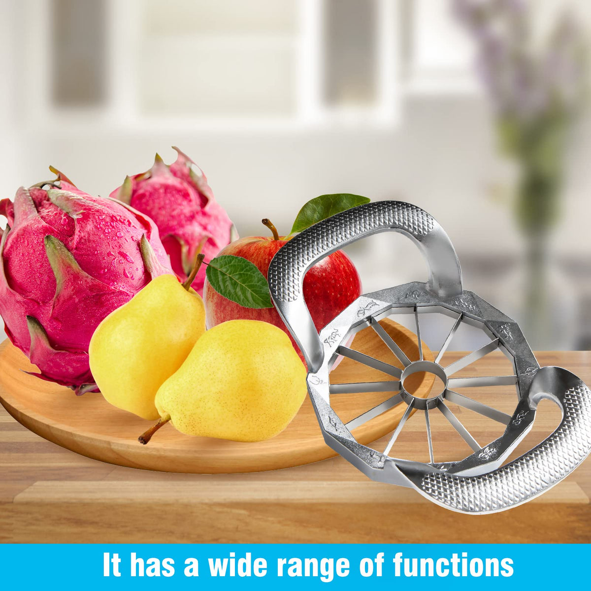 Reliable kitchen gadget: YUEJUJJ Apple Slicer supports quick fruit prep.