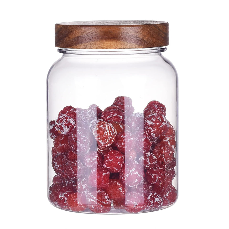 YUEJUM 42oz apothecary jar with clear body for easy visibility of contents