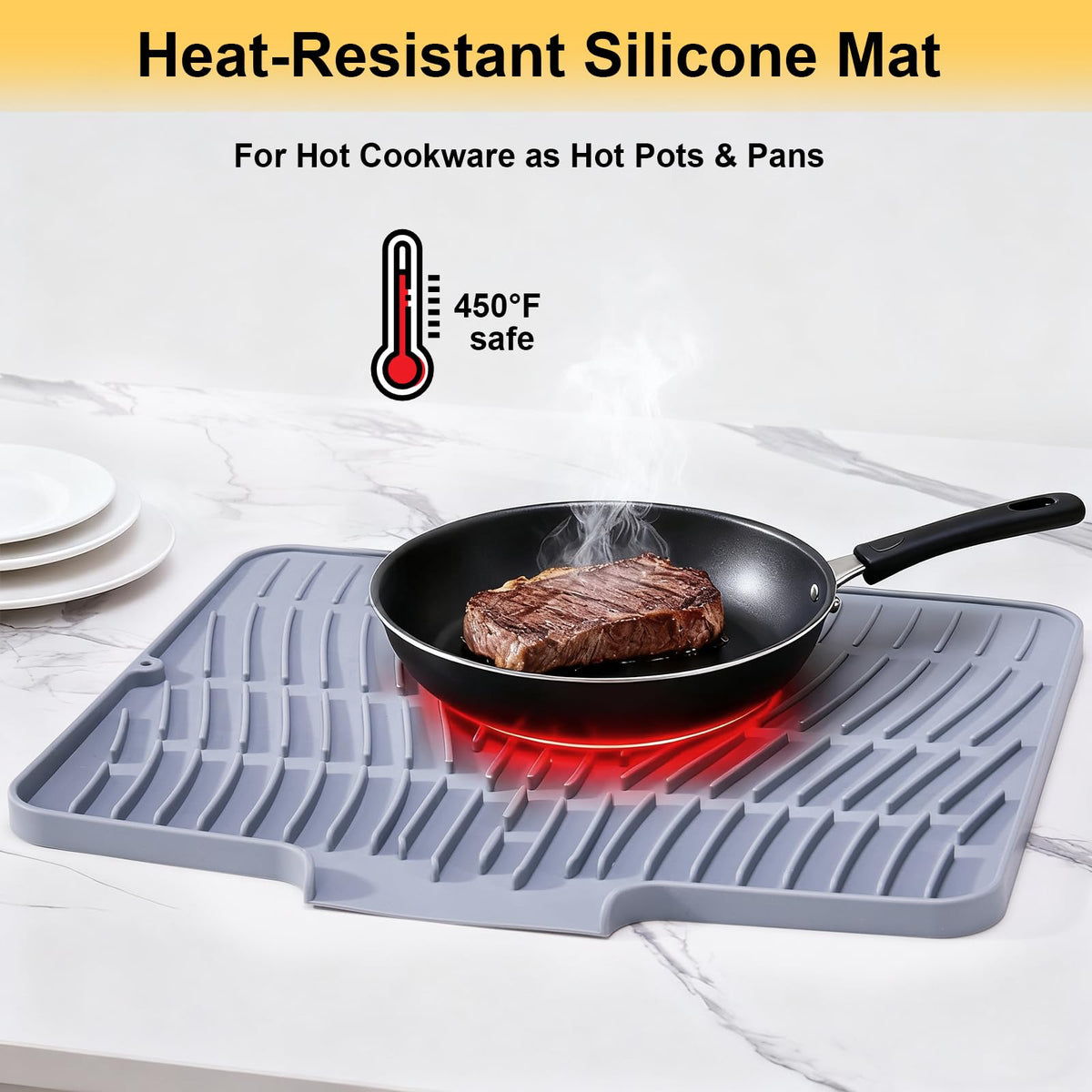 YUEYUEJIA silicone dish drying mat serves as drying pad, non-slip board pad, and rack mat