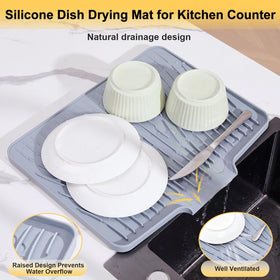 YUEYUEJIA silicone drying mat with raised ridges speeds air-drying of dishes