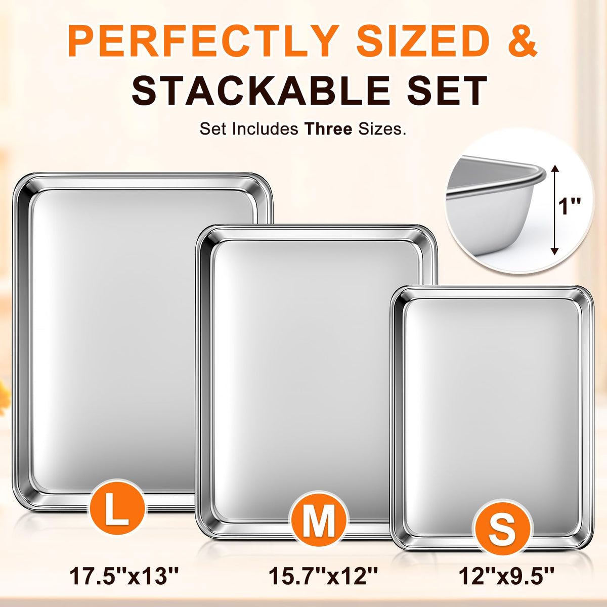 Yuiicaov 17-5 inch baking sheet close-up highlights smooth rolled rims