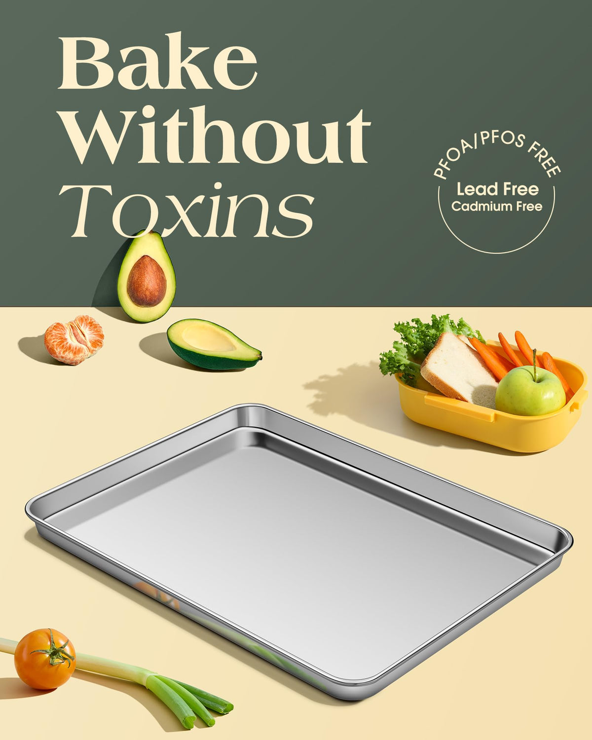 Yuiicaov stainless-steel half-sheet pan with rolled edges for safe handling