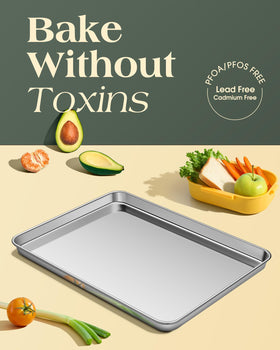 Yuiicaov stainless-steel half-sheet pan with rolled edges for safe handling
