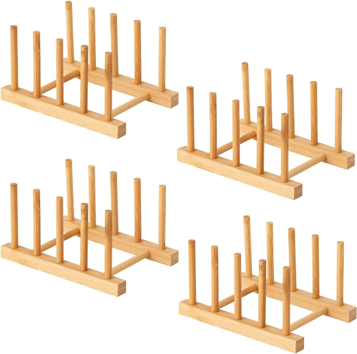 Yuixoseu bamboo dish rack set with four slots keeps plates organized and dry