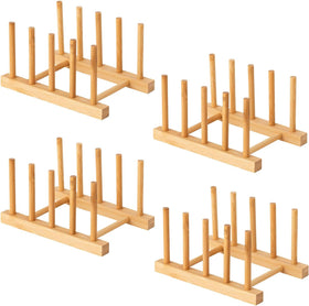 Yuixoseu bamboo dish rack set with four slots keeps plates organized and dry