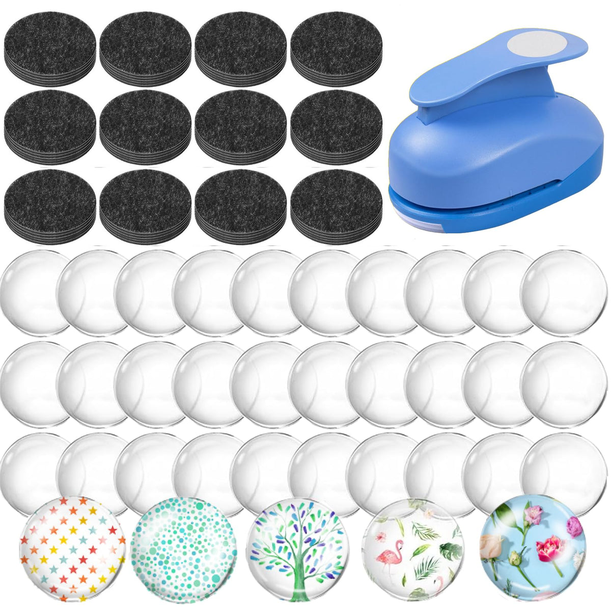 YULENANA 1-inch glass cabochon magnets for DIY fridge crafts and organization.