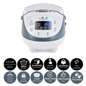Panda Mini rice cooker LED display with smart controls for precise settings.