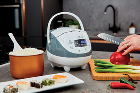 Panda Mini includes steaming basket for healthy sides.