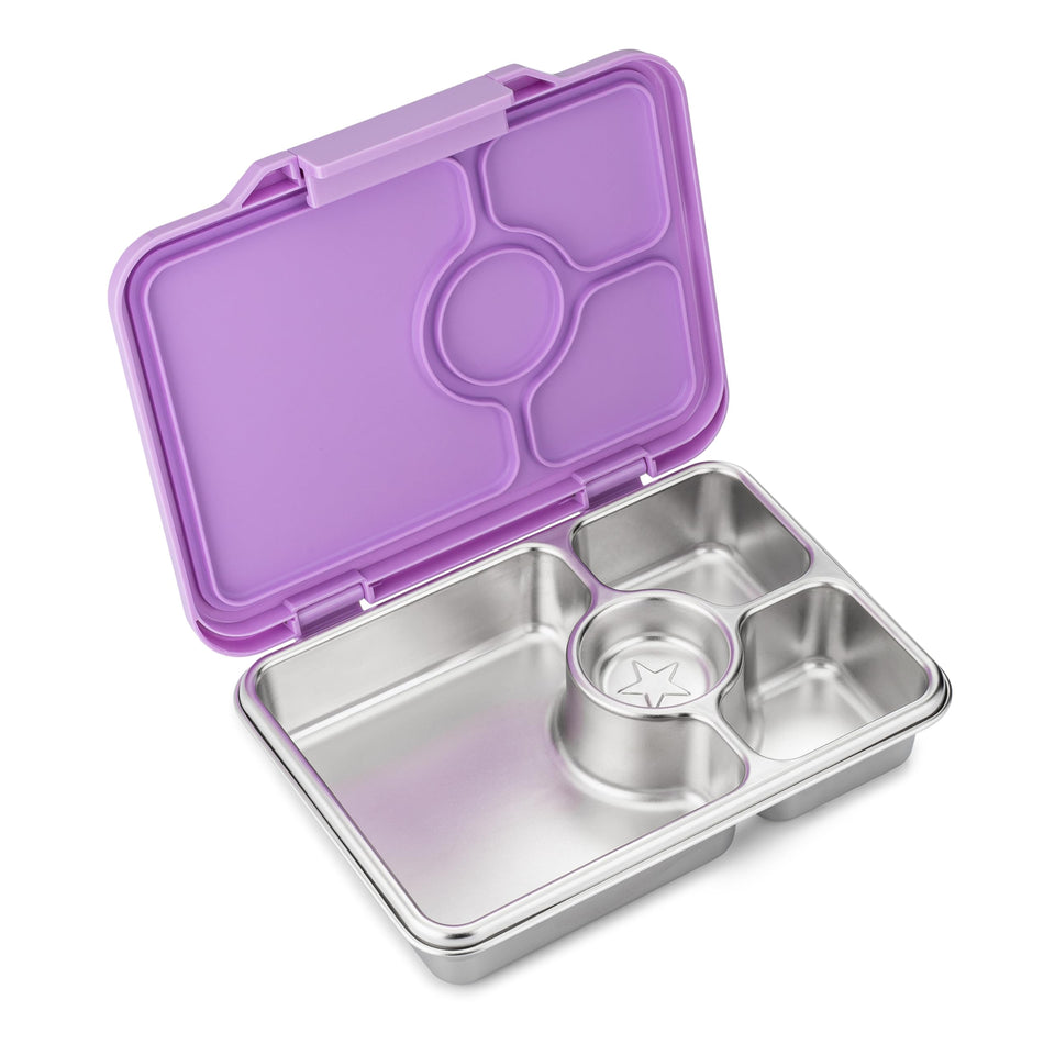 Yumbox Prêt leakproof lunchbox in lavande purple keeps snacks neatly in place