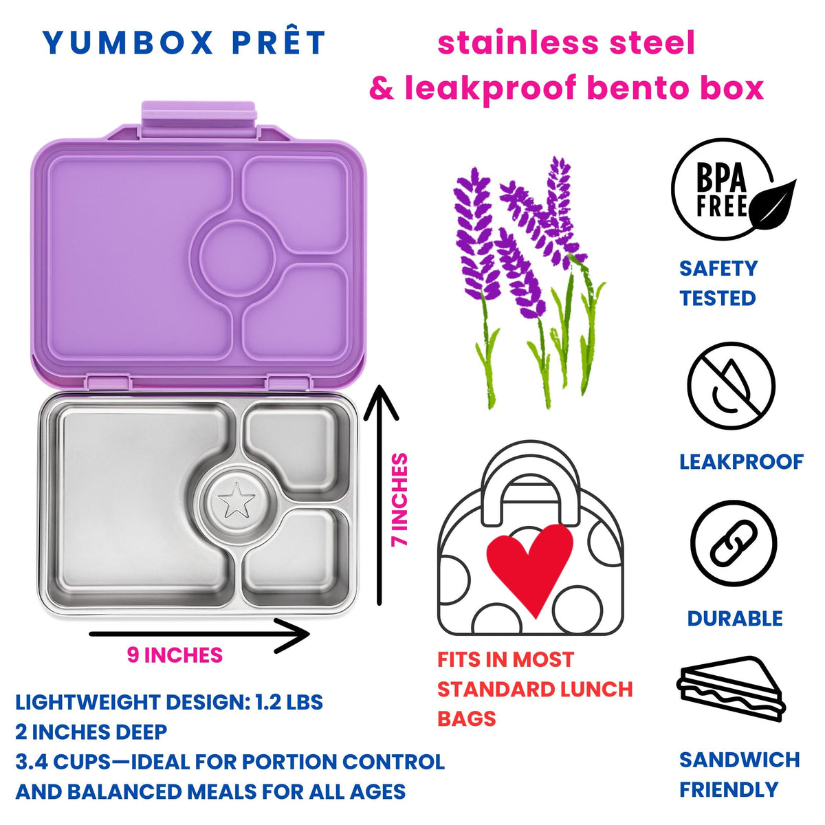 Yumbox Prêt stainless steel tray offers durable, easy-to-clean lunch organization