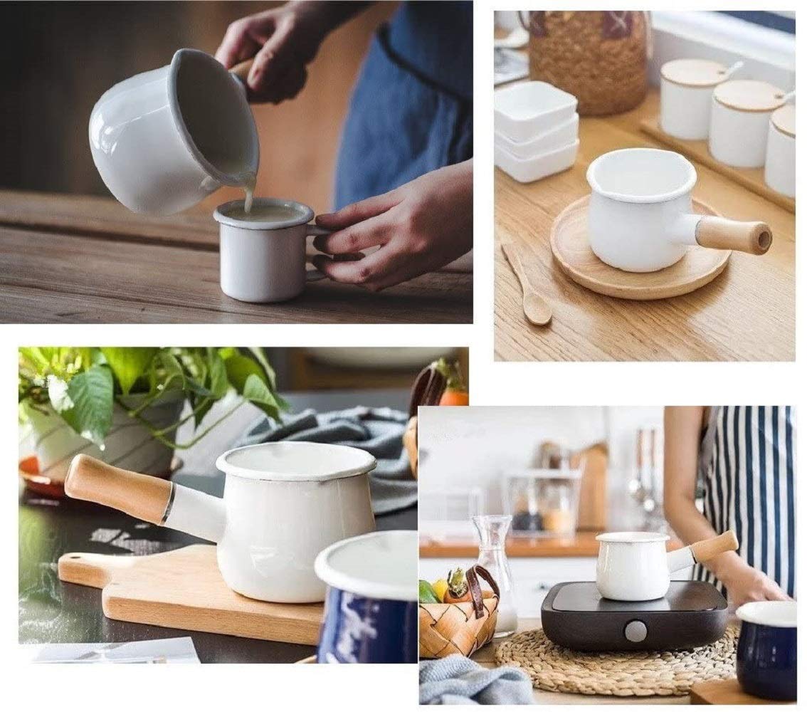 YumCute Home enamel milk pot midnight blue color close-up.
