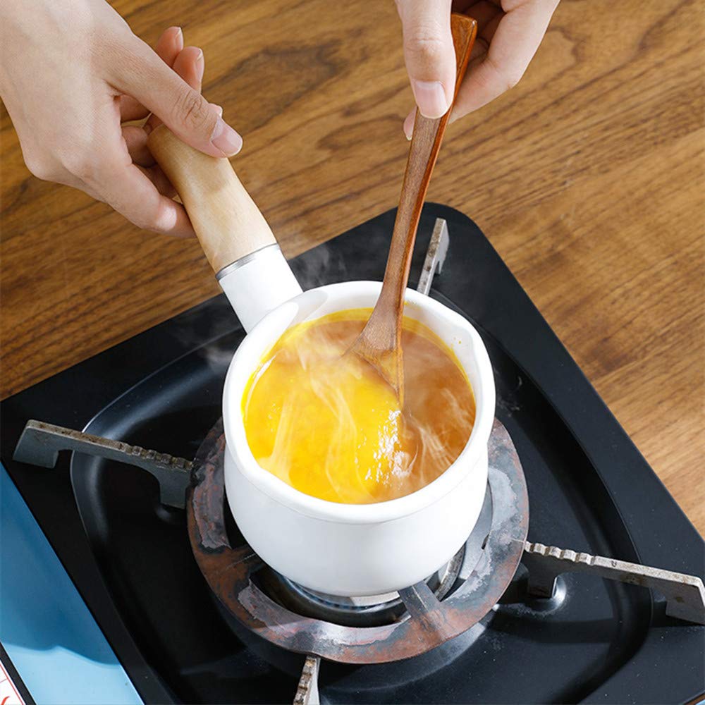 YumCute Home enamel milk pot wide base for even heat distribution.