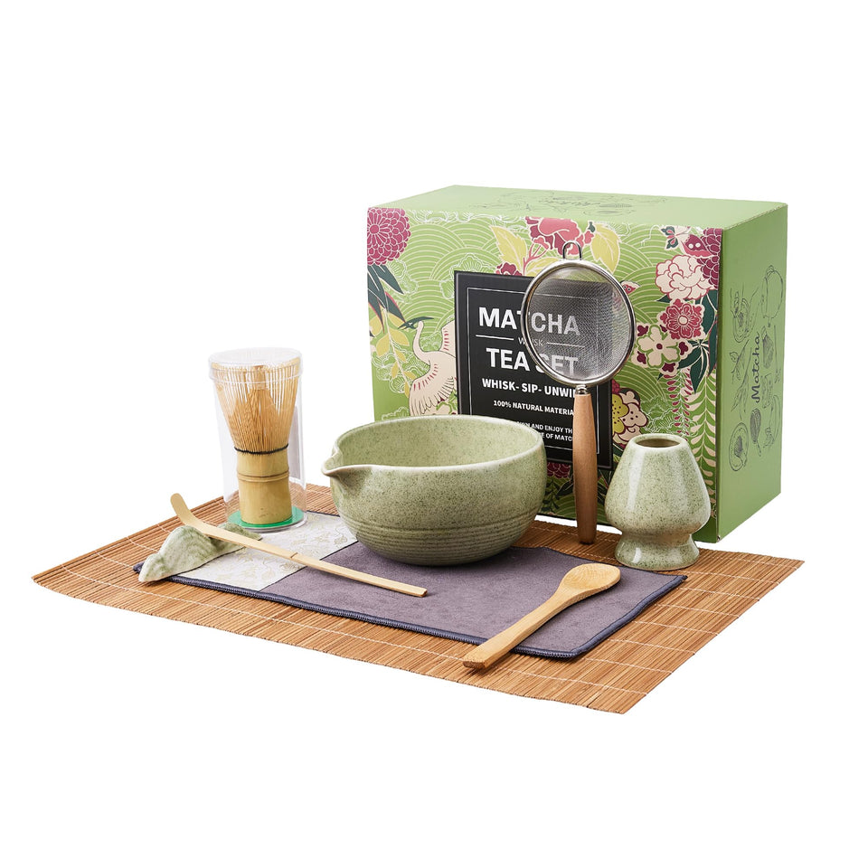 YUMHUM 9-piece matcha whisk set with ceramic bowl for home ceremony