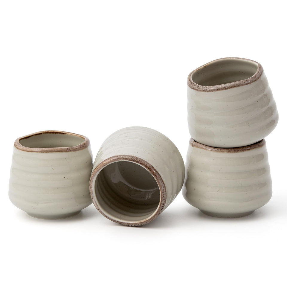 YumiPLUS retro grey tea cups set, dishwasher-safe for easy cleaning.