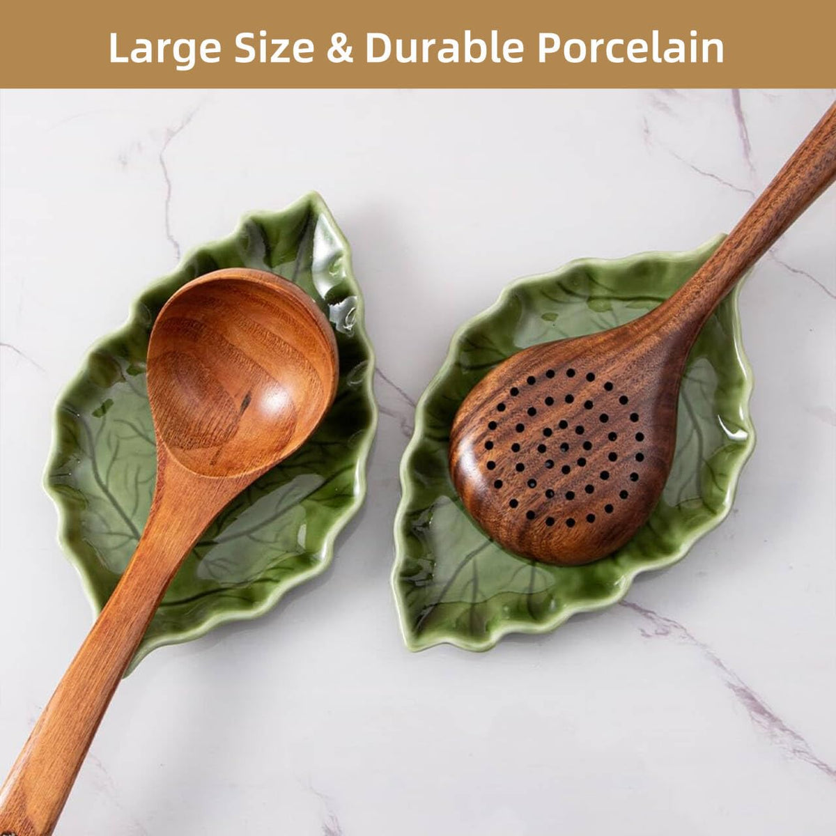 YumiPLUS spoon rest on kitchen counter adds decorative green touch.