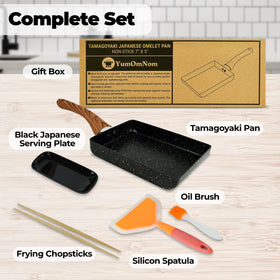YumOmNom Tamagoyaki Pan versatile for omelets, crepes, and more.