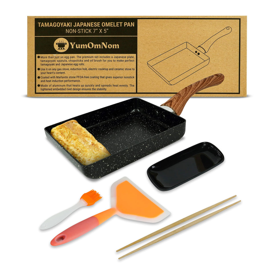 YumOmNom Tamagoyaki Pan rectangle shape highlights compact size for precise omelette rolls.