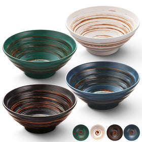 YUN TAO ceramic ramen bowls set of 4 in colorful glaze for generous noodle portions.